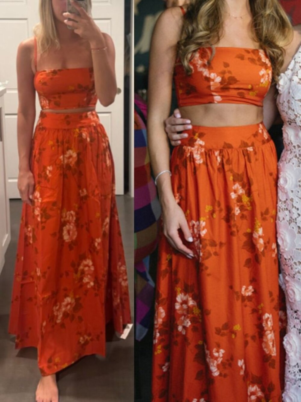 Reformation Amor Two Piece Set Coral Bloom Orange Floral Top Skirt Size 4 - Picture 13 of 13